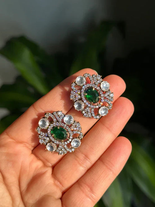 Emerald Victorian Diamond Studs – A Timeless Symphony of Elegance