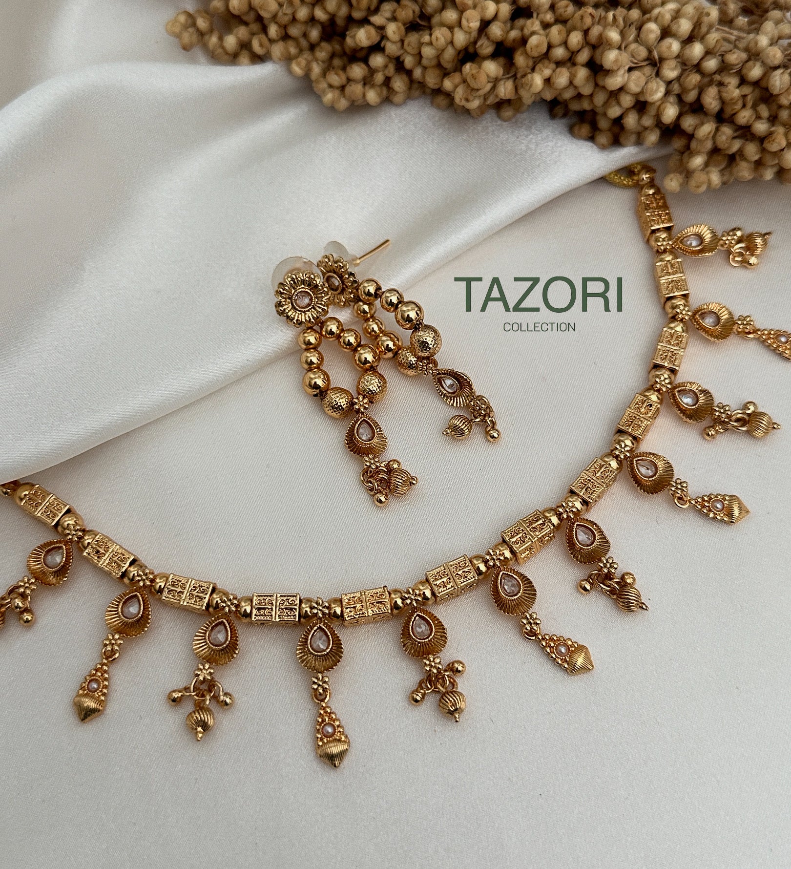 Rose Gold Tone Polki Necklace Set