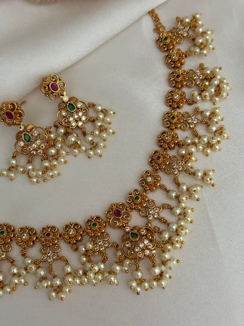 Ruby Pink and Green Gold Choker Set