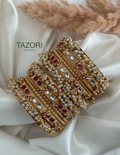 Kundan x Pearl bangles stack