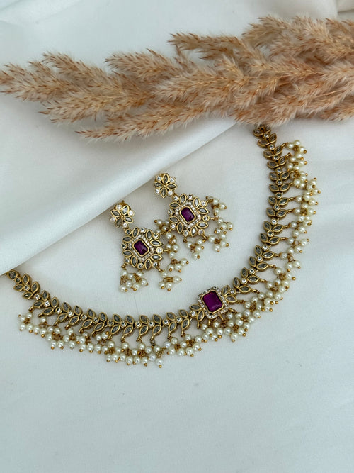 Emerald Ruby Pearl Necklace Set