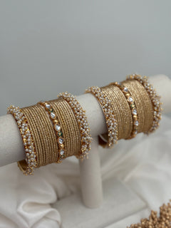 Pearl x Kundan Gold bangles set