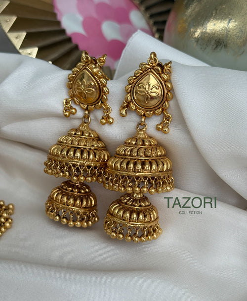Gold Choker Set with double jhumki