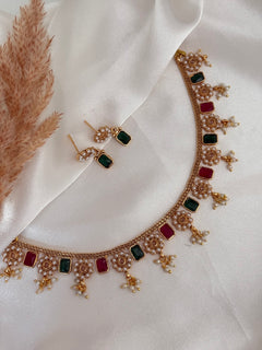Kundan sleek necklace set
