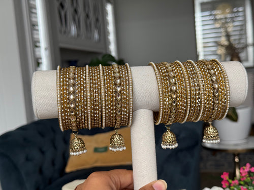 Antique tone jhumki Bangles set