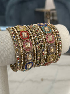 Antique Gold Multicolor Bangle Set