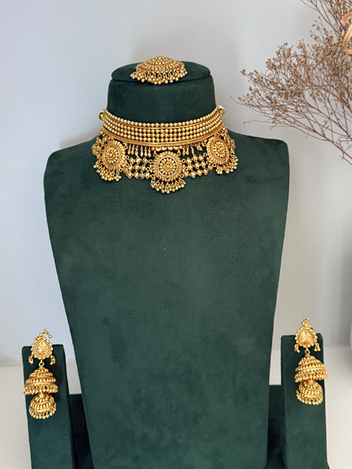 Gold Choker Set with double jhumki