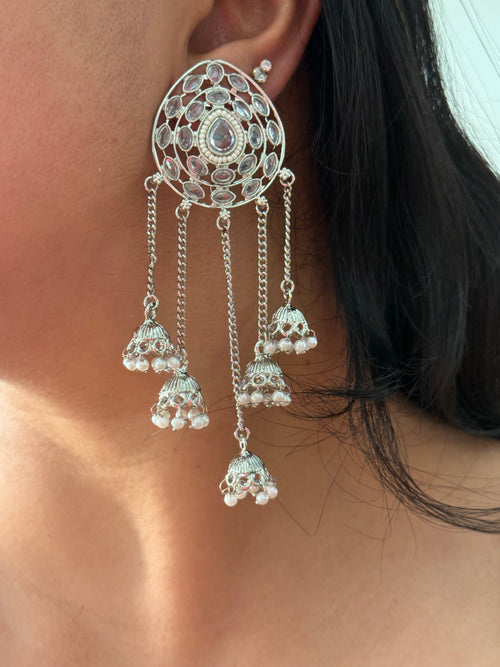 Silver Polki Earrings Set