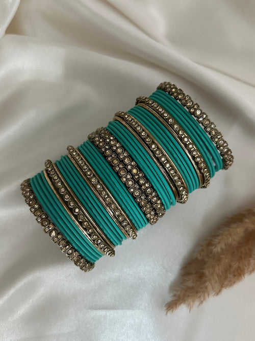 Antique Gold stone Bangle Set