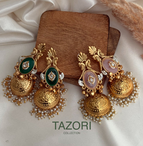 Green Kashmiri Kundan Jhumka