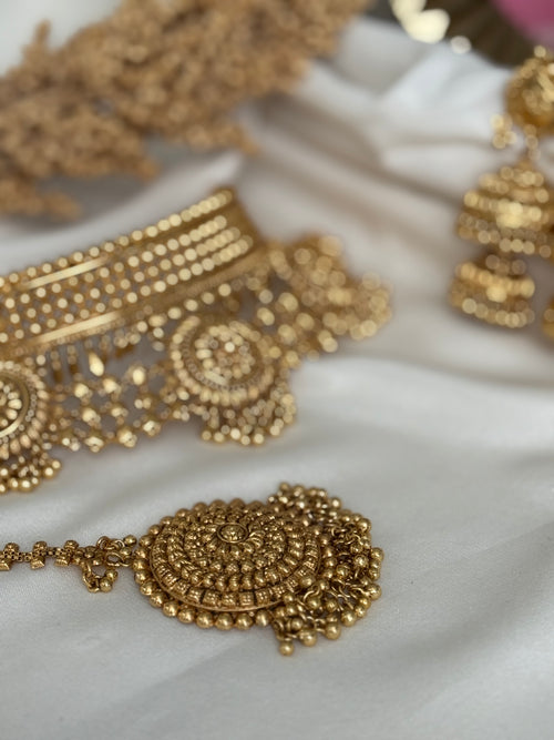 Gold Choker Set with double jhumki