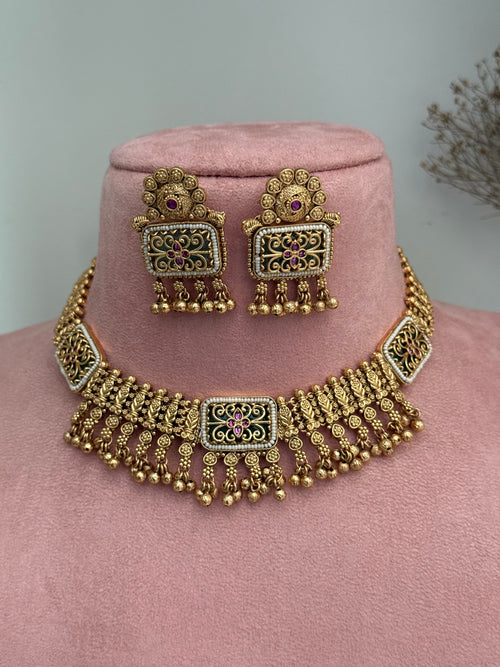 Antique Gold imitation double Necklace Set