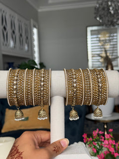 Antique tone jhumki Bangles set