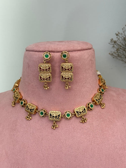 Antique Gold imitation double Necklace Set