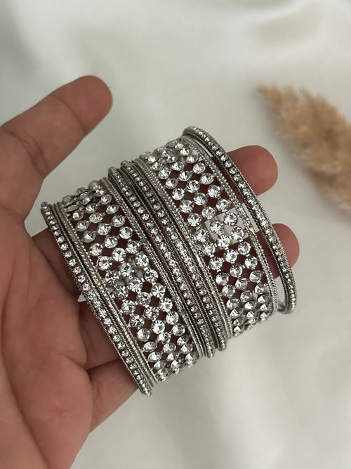 Silver Kundan Bangle Set