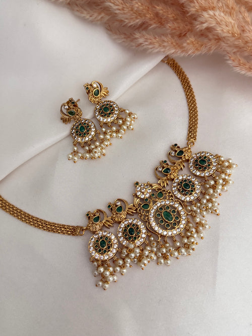Pink American Diamond Necklace Set