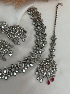 Pearl Silver Polki Necklace Set
