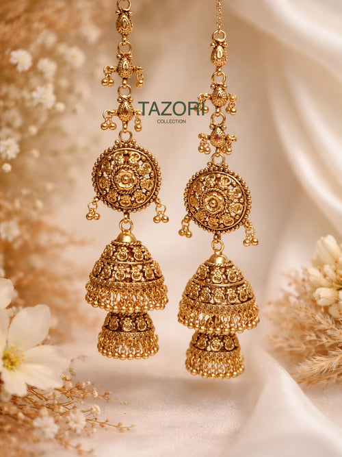 Gold double jhumki Earrings