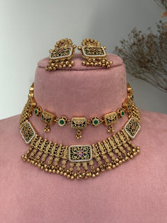 Antique Gold imitation double Necklace Set