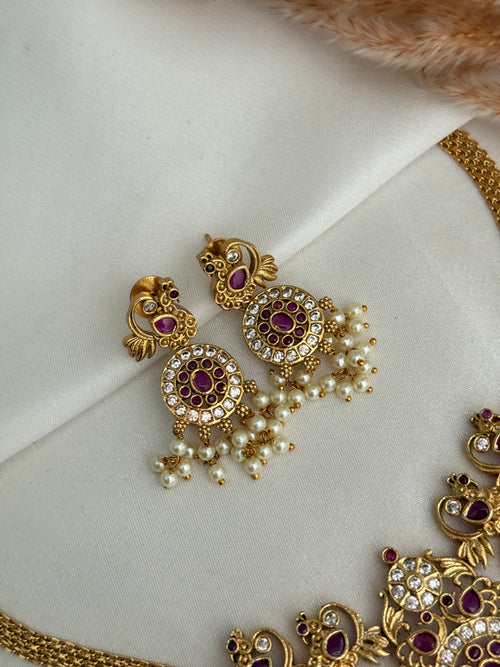 Pink American Diamond Necklace Set