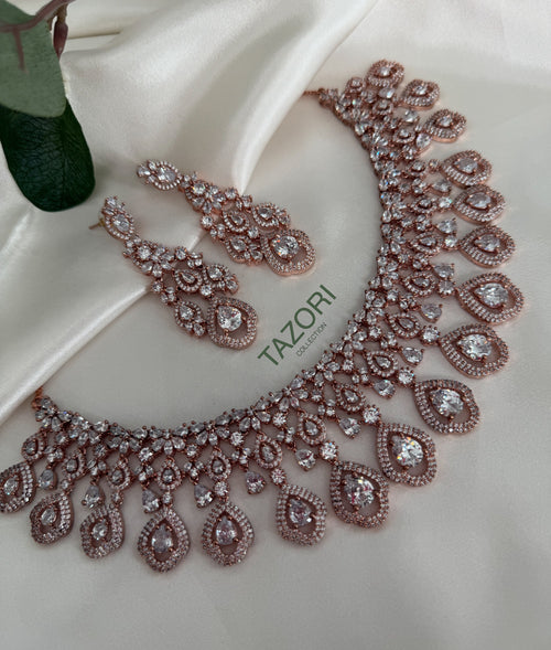 Rose gold American Diamond Necklace Set