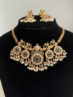 Pink American Diamond Necklace Set