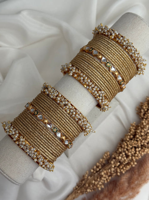 Pearl x Kundan Gold bangles set