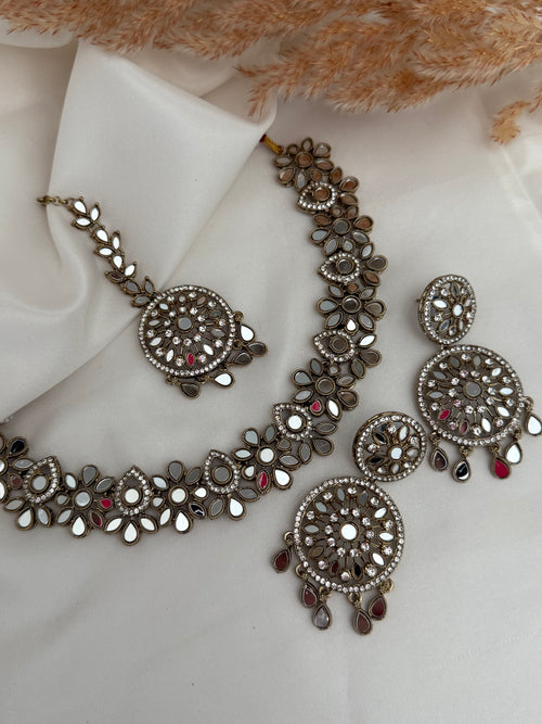 Gold mirror Necklace Set