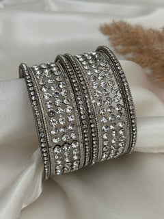 Silver Kundan Bangle Set