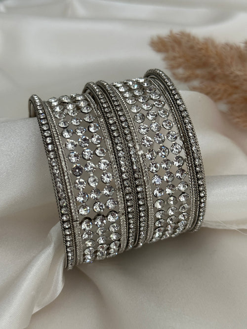 Silver Kundan Bangle Set