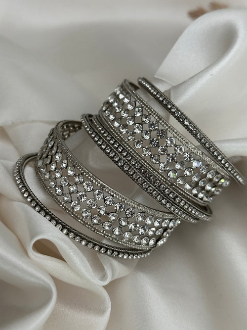 Silver Kundan Bangle Set