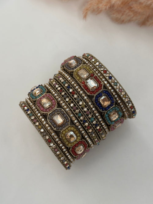 Antique Gold Multicolor Bangle Set