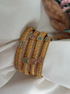 Pink x mint Gold bangles set