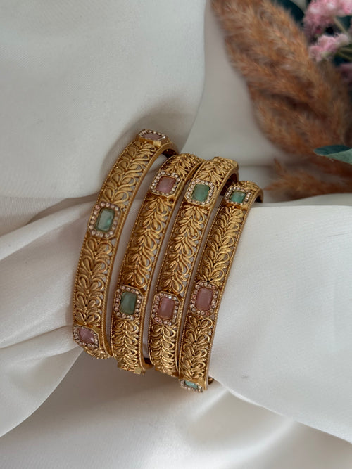 Pink x mint Gold bangles set