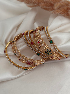 Ruby Green Elephant Bangle Set