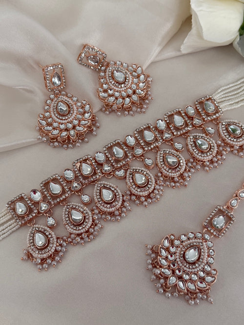 Rose gold Uncut Kundan Choker Set