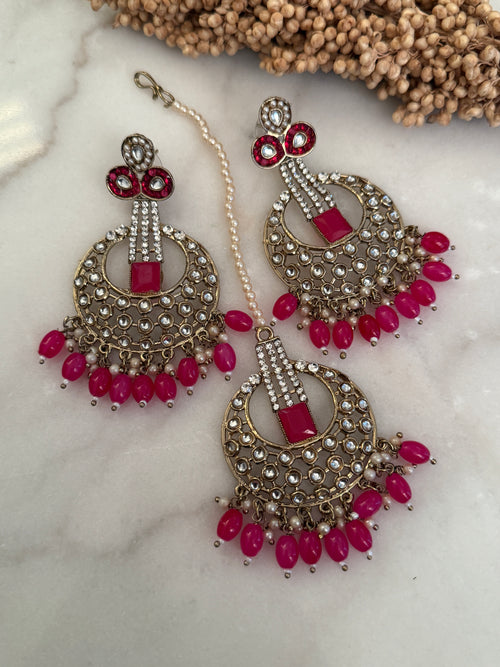 Gold Chandbali Polki Tikka Set