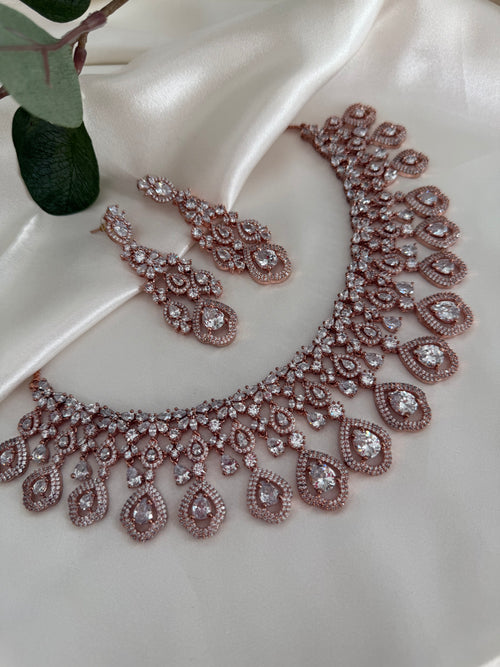 Rose gold American Diamond Necklace Set