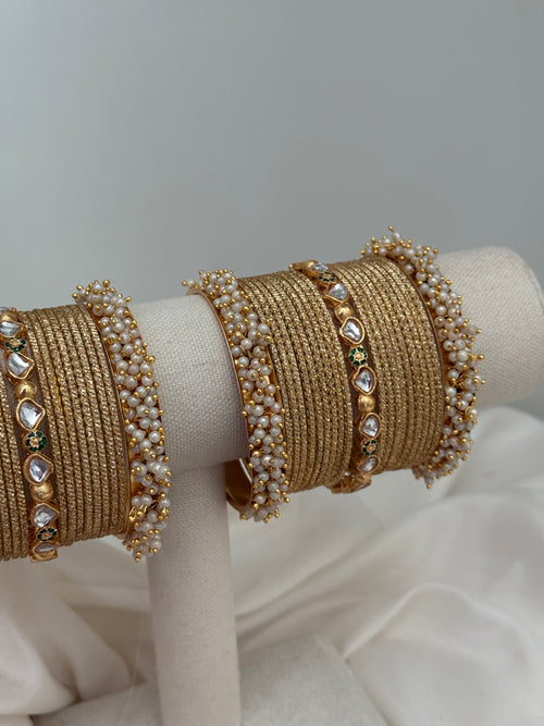 Pearl x Kundan Gold bangles set