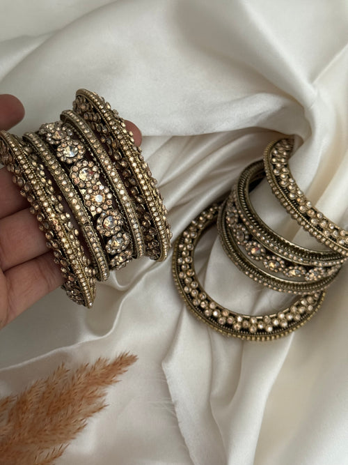 Antique Gold stone bangle Set