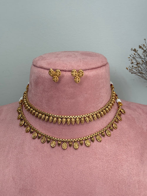 Gold tone double Necklace Set