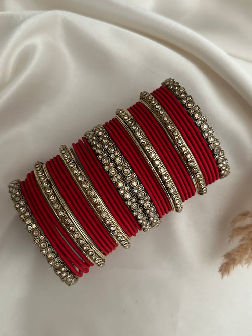 Antique Gold stone Bangle Set