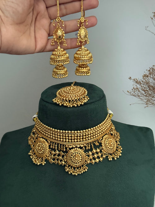 Gold Choker Set with double jhumki