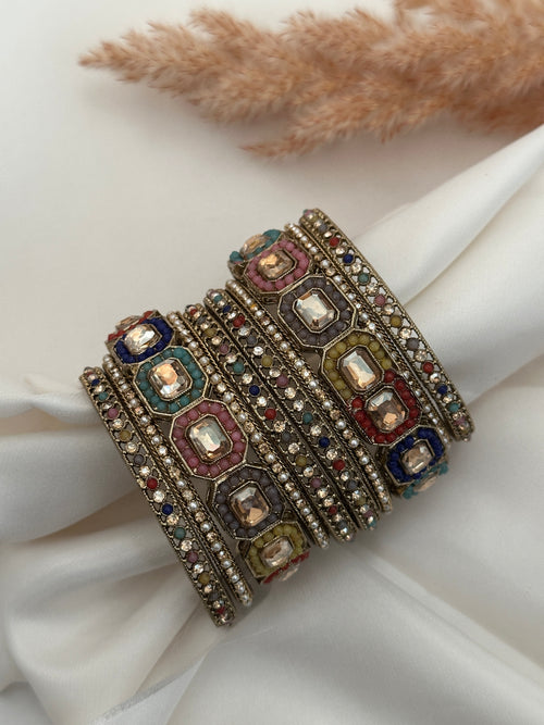 Antique Gold Multicolor Bangle Set