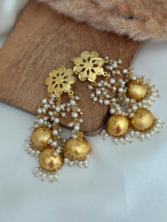 Gold Patra jhumki Earrings
