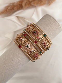 Ruby Green Elephant Bangle Set