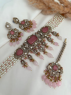 Semi Bridal Pink Victorian choker Set