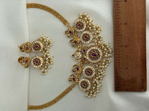 Pink American Diamond Necklace Set