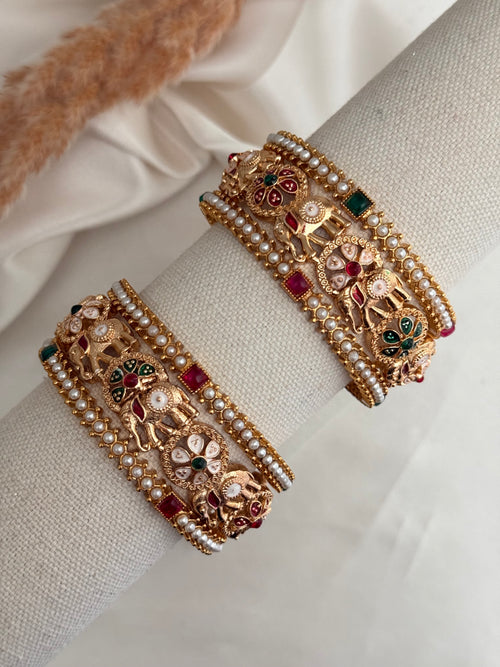 Ruby Green Elephant Bangle Set