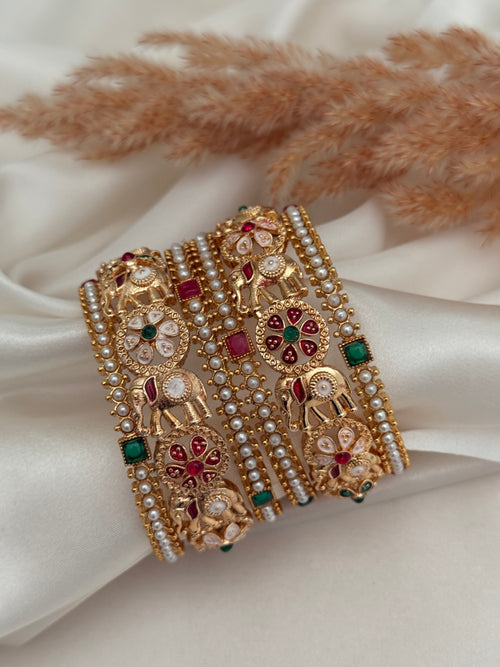 Ruby Green Elephant Bangle Set